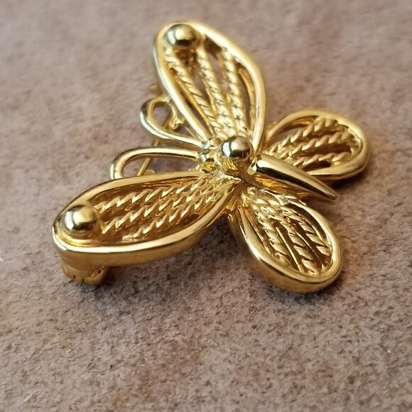 Vintage Napier Butterfly Brooch – Gold Tone Rope Detail – Signed - Picture 3 of 7